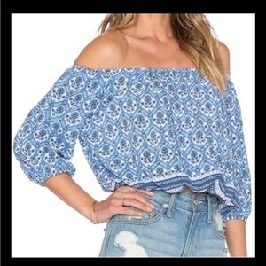Faithfull The Brand Garden Top Medium Off Shoulder Blue Floral